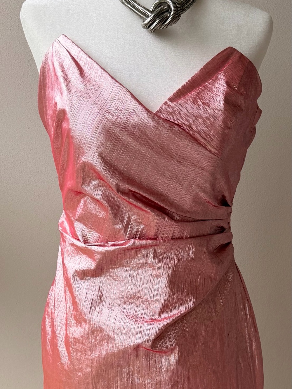 Nichole Miller | Strapless Shimmer Pink Evening Dress